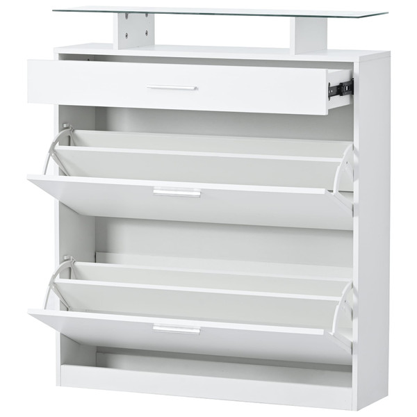 US Shoe Storage Cabinet With 2 Flip Drawers Tempered Glass Top Pulling Drawer LED Light Narrow Shoe K484-PHO_11Y2KLHF_US