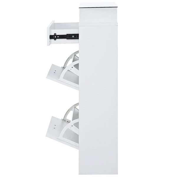US Shoe Storage Cabinet With 2 Flip Drawers Tempered Glass Top Pulling Drawer LED Light Narrow Shoe K484-PHO_11Y2KLHF_US