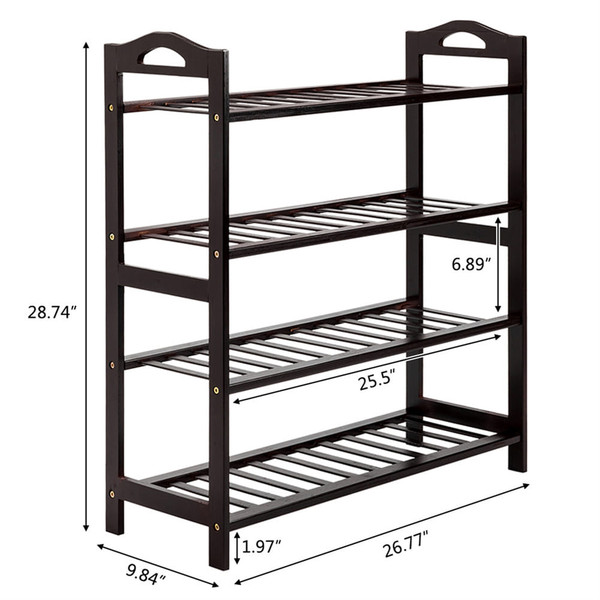 US Bamboo Shoe Rack with Handles12-batten 4 Tiers Multipurpose for Shoes Towels Books K484-PHO_0V9JAC8K_US