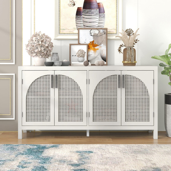 US Sideboard Cabinet With Rattan Door Metal Handles Adjustable Shelves 333lbs Load Capacity Multifu K484-PHO_11Z32QGJ_US