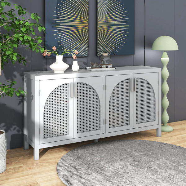 US Sideboard Cabinet With Rattan Door Metal Handles Adjustable Shelves 333lbs Load Capacity Multifu K484-PHO_11Z32QGJ_US