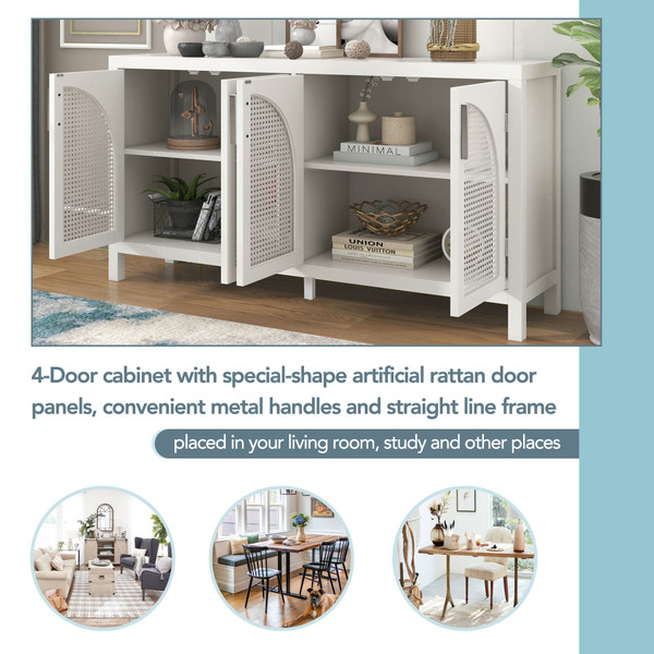 US Sideboard Cabinet With Rattan Door Metal Handles Adjustable Shelves 333lbs Load Capacity Multifu K484-PHO_11Z32QGJ_US