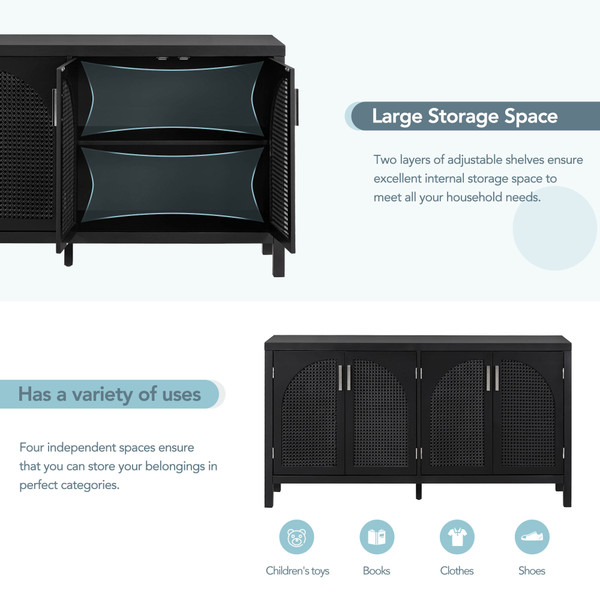 US Sideboard Cabinet With Rattan Door Metal Handles Adjustable Shelves 333lbs Load Capacity Multifu K484-PHO_11Z32QGJ_US