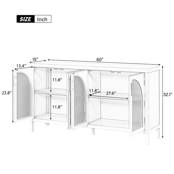 US Sideboard Cabinet With Rattan Door Metal Handles Adjustable Shelves 333lbs Load Capacity Multifu K484-PHO_11Z32QGJ_US