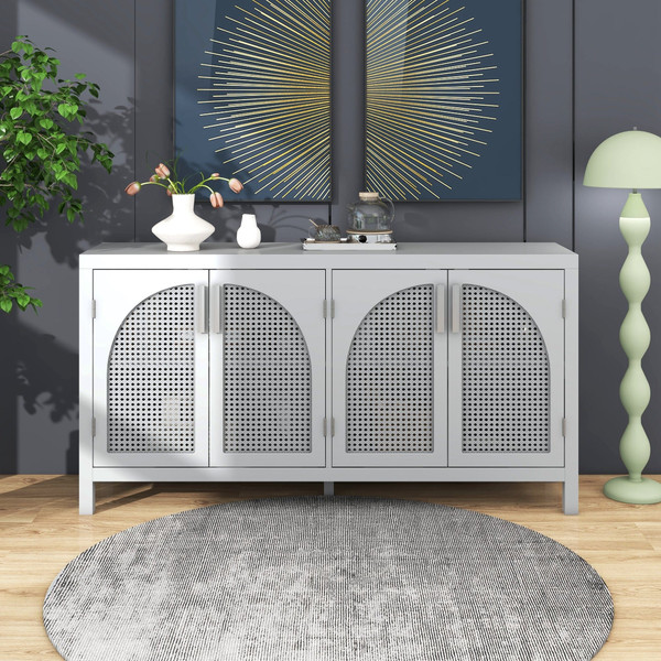 US Sideboard Cabinet With Rattan Door Metal Handles Adjustable Shelves 333lbs Load Capacity Multifu K484-PHO_11Z32QGJ_US