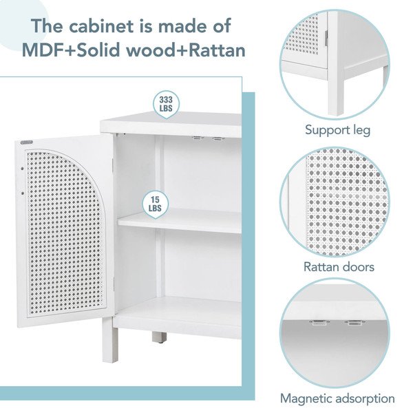 US Sideboard Cabinet With Rattan Door Metal Handles Adjustable Shelves 333lbs Load Capacity Multifu K484-PHO_11Z32QGJ_US
