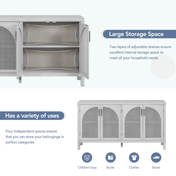 US Sideboard Cabinet With Rattan Door Metal Handles Adjustable Shelves 333lbs Load Capacity Multifu K484-PHO_11Z32QGJ_US