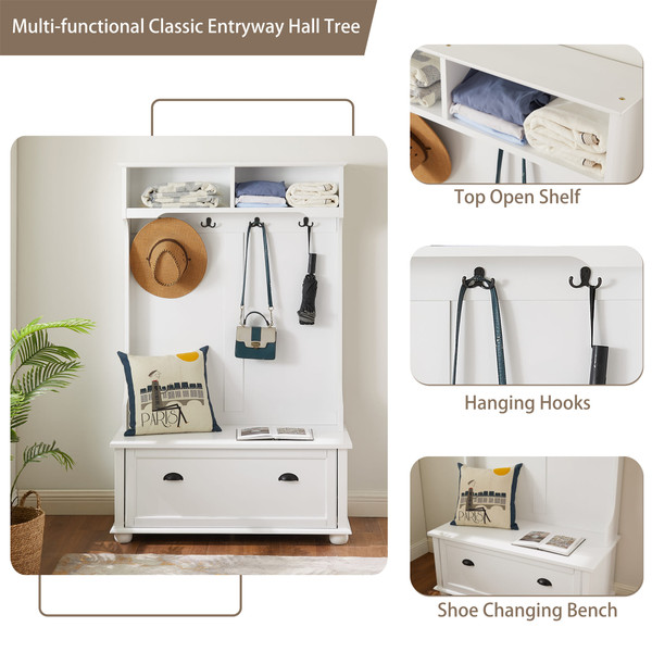 US Entryway Hall Tree With Storage Bench Open Shelves Coat Rack Hooks Shoe Cabinet For Hallway Entr K484-PHO_123IPYRA_US