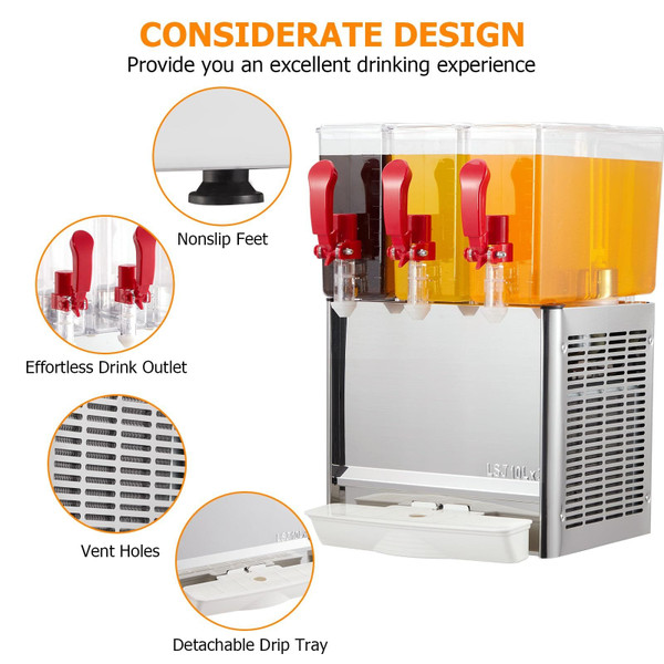 US GARVEE 10x3L Commercial Beverage Dispenser 320W Stainless Steel Food Grade Ice Tea Drink Dispens K484-PHO_0YH49ZXF_US