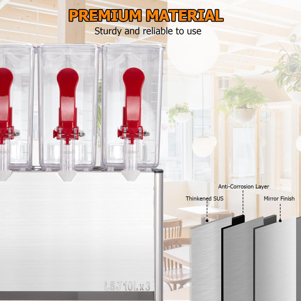 US GARVEE 10x3L Commercial Beverage Dispenser 320W Stainless Steel Food Grade Ice Tea Drink Dispens K484-PHO_0YH49ZXF_US