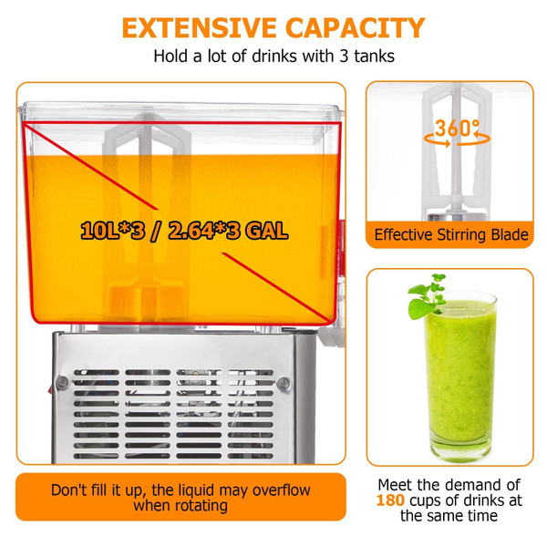 US GARVEE 10x3L Commercial Beverage Dispenser 320W Stainless Steel Food Grade Ice Tea Drink Dispens K484-PHO_0YH49ZXF_US