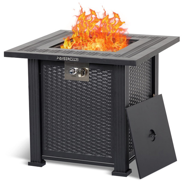 US PIONEERWORKS 28 Inch Propane Fire Pit Table 50000BTU Rectangle Fire Table With Cover K484-PHO_0WCU7XQ6_US
