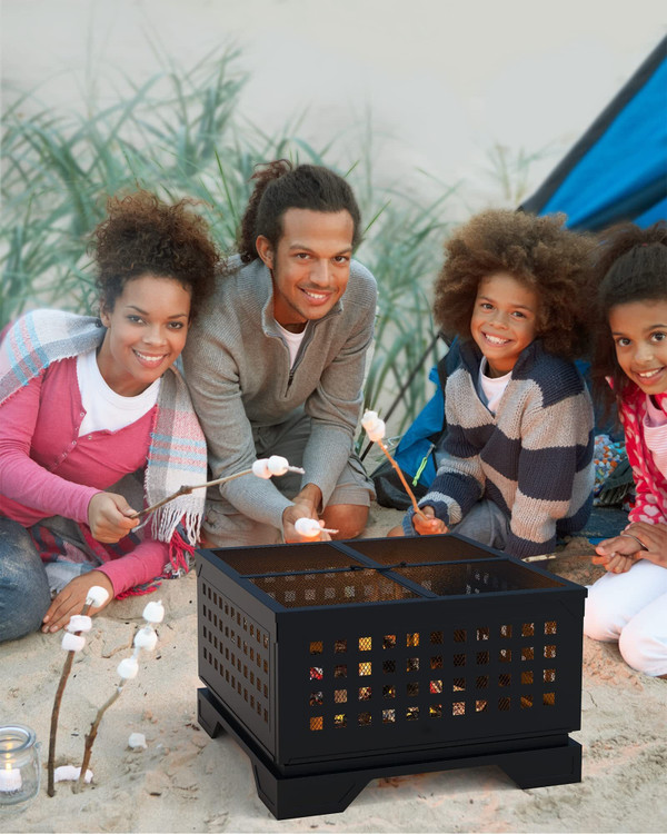 US GARVEE 21.7 Inch Square Fire Pit Wood Burning Outdoor Firepit with Spark Screen for Patio Garden K484-PHO_0WWBAGNJ_US