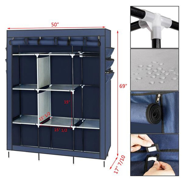 US Wardrobe Storage Closet Clothes Portable Wardrobe 69" Clothing Organizer Navy blue K484-PHO_0QZQ229W_US