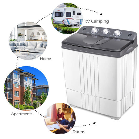 20 lbs Portable Semi-Automatic Twin-tub Washing Machine - Color: Gray D681-FP10354