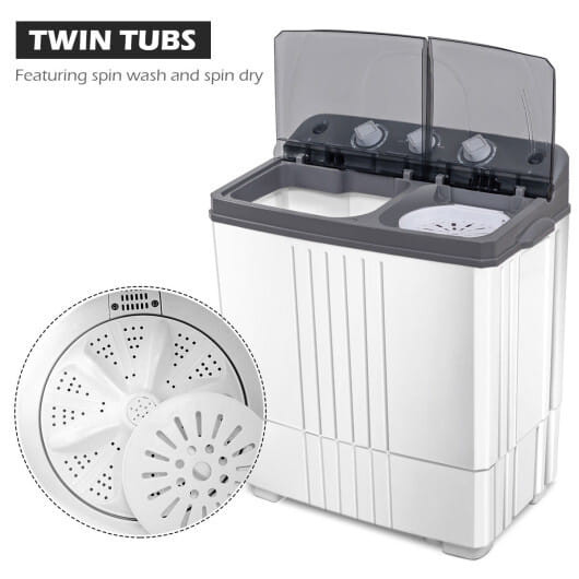 20 lbs Portable Semi-Automatic Twin-tub Washing Machine - Color: Gray D681-FP10354