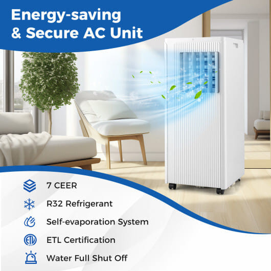 10000 BTU Portable Air Conditioner Cools up to 350 Sq wth 24H Timer - Color: White D681-FP10748US-WH