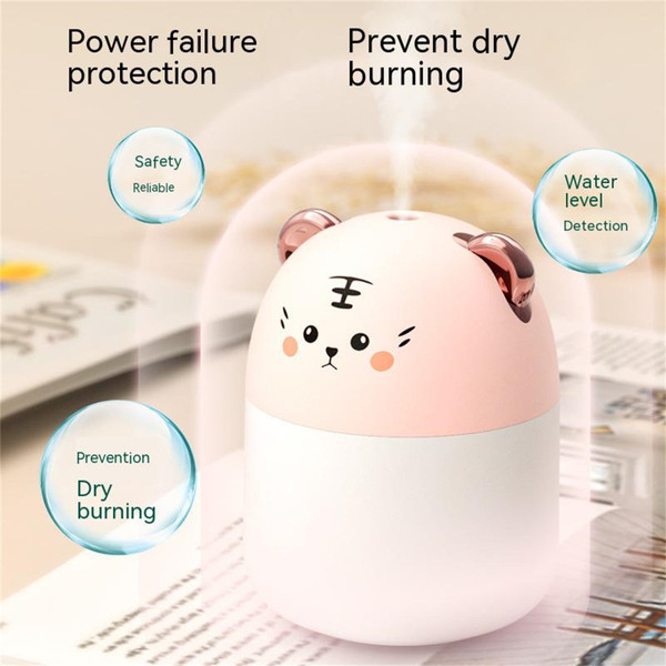 Portable Led Mini Humidifier 250ml Cartoon Cat Tiger Office Home Mist Purifier Night Light White K484-PHO_0X8IJ874