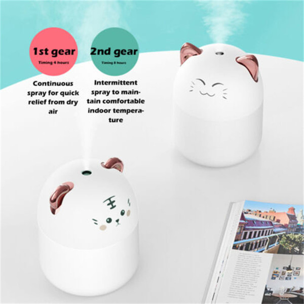 Portable Led Mini Humidifier 250ml Cartoon Cat Tiger Office Home Mist Purifier Night Light White K484-PHO_0X8IJ874