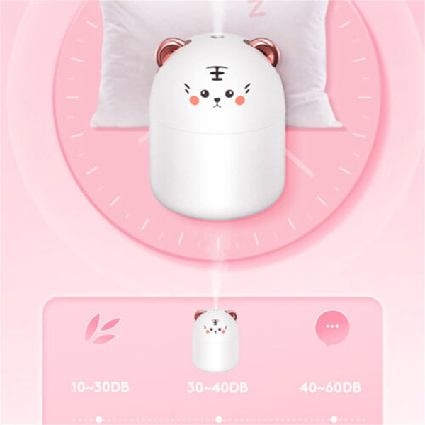 Portable Led Mini Humidifier 250ml Cartoon Cat Tiger Office Home Mist Purifier Night Light White K484-PHO_0X8IJ874