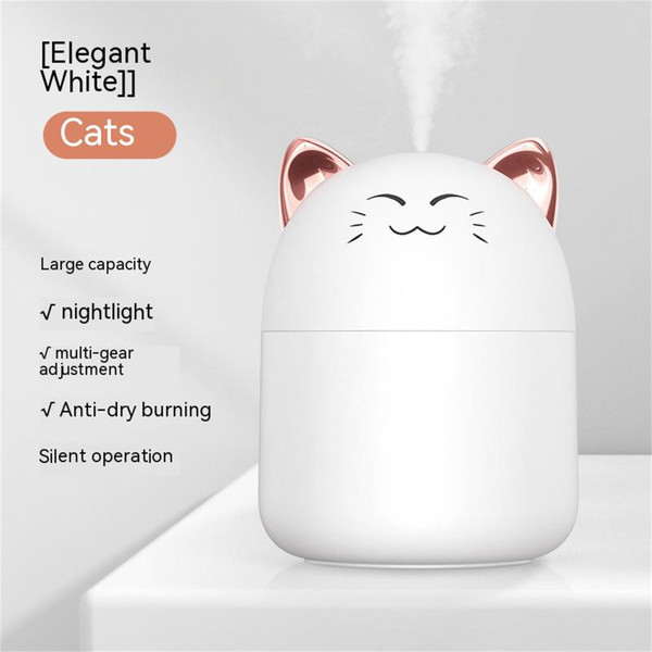 Portable Led Mini Humidifier 250ml Cartoon Cat Tiger Office Home Mist Purifier Night Light White K484-PHO_0X8IJ874