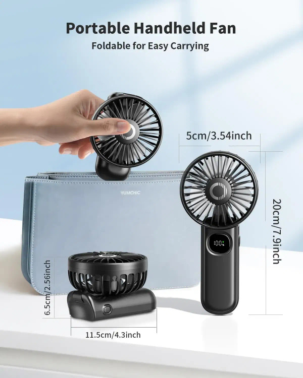 Color: Lavender - coldSky Handheld Fan Foldable Portable Fan with LED Display 3000mAh Battery Opera F640-12000039500535761
