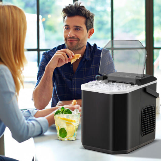Ice Maker Countertop with Self-Cleaning for Home Kitchen Office Party-Black - Color: Black D681-ES10379US-BK