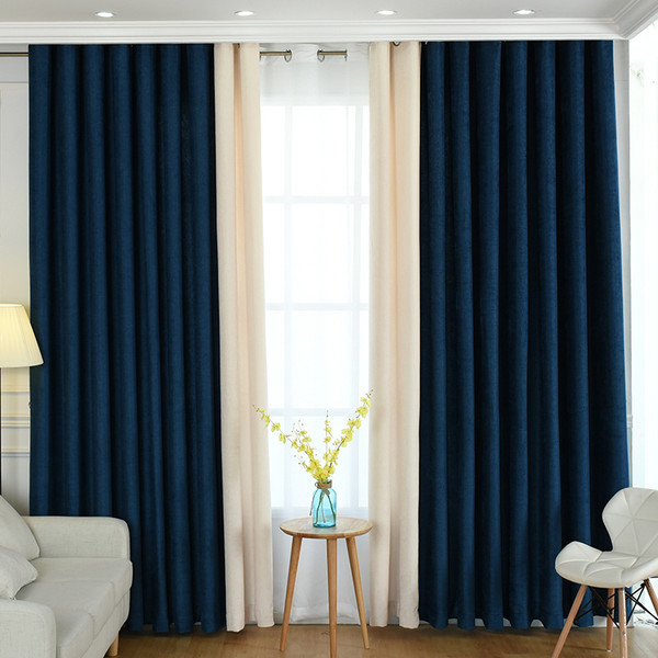 Color: Dark Blue, style: Machining - Factory direct stitching simple solid chenille curtain high sh Q119-CJJJJFCL00025-Dark Blue-Machining