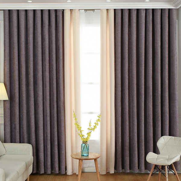 Color: Brown, style: Machining - Factory direct stitching simple solid chenille curtain high shadin Q119-CJJJJFCL00025-Brown-Machining
