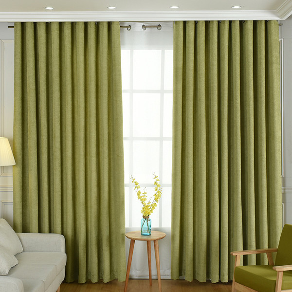 Color: Green, style: Cloth zero shear - Factory direct stitching simple solid chenille curtain high Q119-CJJJJFCL00025-Green-Cloth zero shear