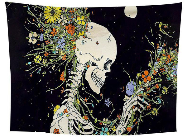 Color: As shown, Size: 150x150CM - Printed Flower Skeleton Tapestry Multifunctional Tapestry Sittin Q119-CJCL118643502BY
