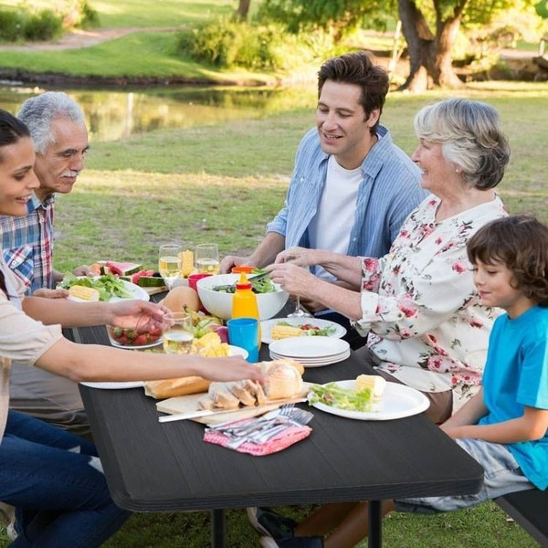 Folding Picnic Table with 2 Benches Outdoor Patio Dining Set in Black Q280-BLFPTBS1394258371