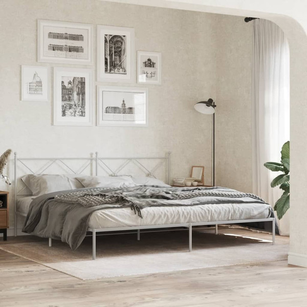  Bed Frame White Powder-Coated Steel Full Bed Frame Rectangular A949-376557