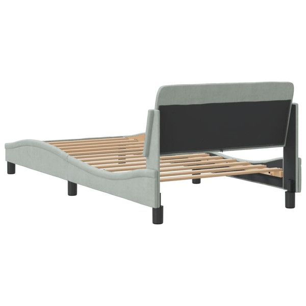  Bed Frame Light Gray Velvet, Metal, Plywood, Engineered Wood Single A949-373267