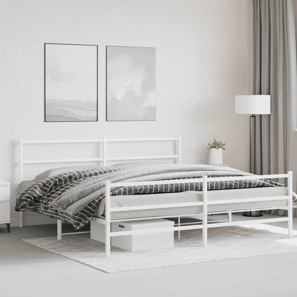  Bed Frame White Steel Full Bed Frame Rectangular Modern A949-355438