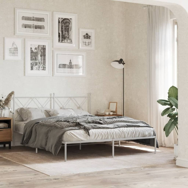  Bed Frame White Powder-Coated Steel King Size Modern Bed Frame A949-376553