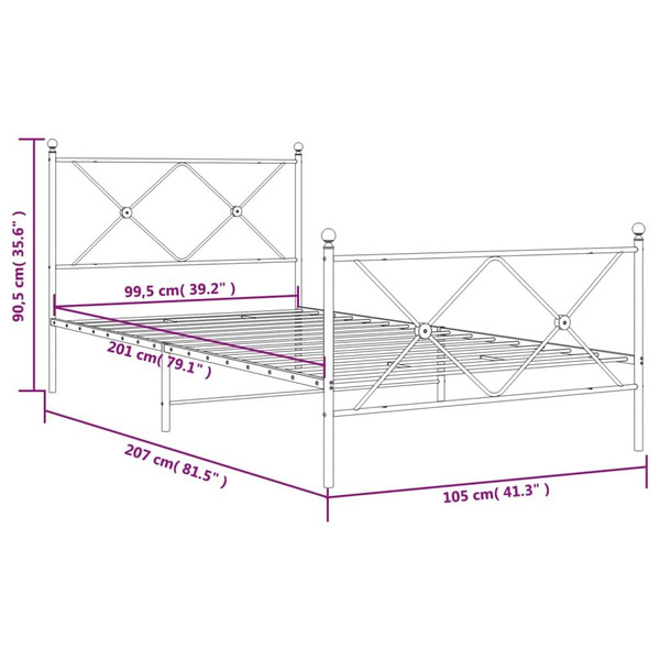  Bed Frame White Steel 39.4 x 78.7 in Bed Frame Rectangular A949-376564