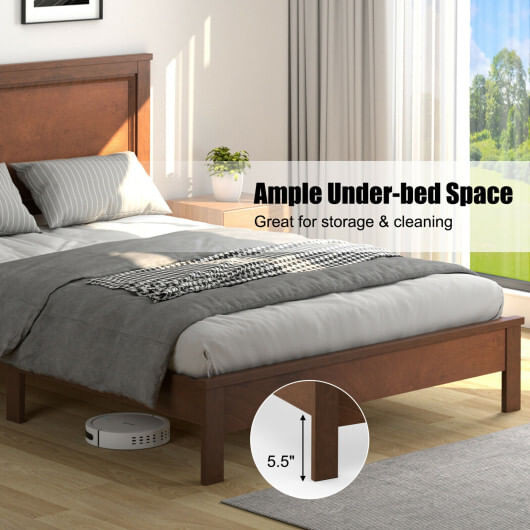 Full Size Platform Slat Bed Frame with High Headboard-Walnut - Color: Walnut - Size: Full Size D681-HU10440WN-F