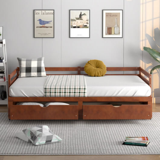 Extendable Twin to King Daybed with Trundle and 2 Storage Drawers - Color: Brown D681-HU10350BN