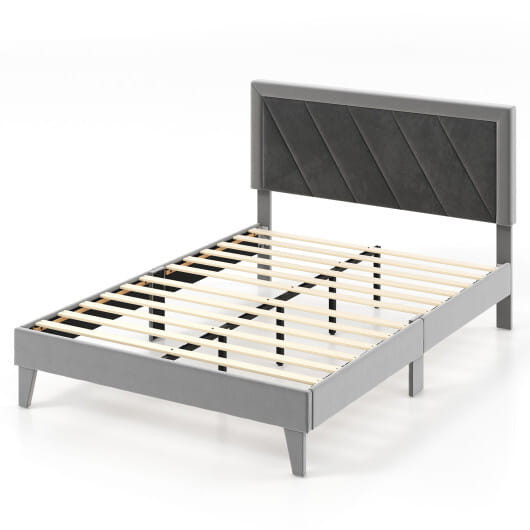 Twin/Full/Queen Platform Bed with High Headboard and Wooden Slats-Full Size - Color: Black & Gray - D681-HU10420GR-F