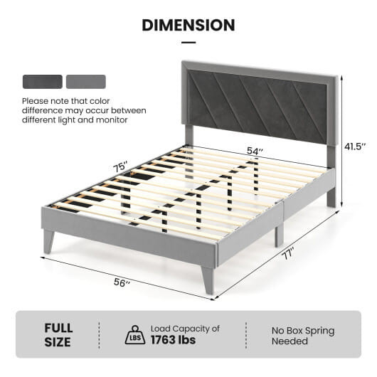 Twin/Full/Queen Platform Bed with High Headboard and Wooden Slats-Full Size - Color: Black & Gray - D681-HU10420GR-F