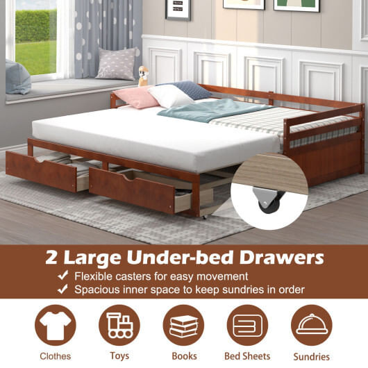 Extendable Twin to King Daybed with Trundle and 2 Storage Drawers B593-HU10350