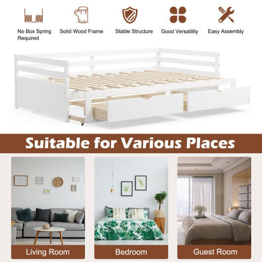 Extendable Twin to King Daybed with Trundle and 2 Storage Drawers B593-HU10350