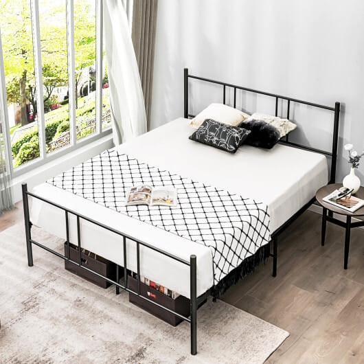 Full/Queen Size Platform Bed Frame with High Headboard-Full Size - Color: Black - Size: Full Size D681-HU10222DK-F