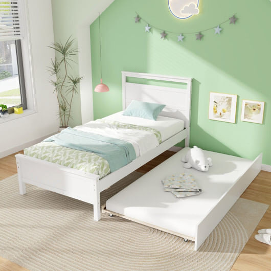 Twin Size Wooden Bed Frame with Trundle for Teens and Adults-Gray B593-HU10866