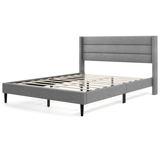 Linen Upholstered Platform Twin/Queen Bed Frame with Wingback Headboard-Queen Size - Size: Queen Si D681-HU10729GR-Q