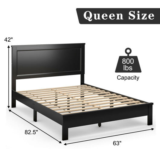 Queen Size Bed Frame Platform Slat High Headboard Bedroom with Rubber Wood Leg-Black - Color: Black D681-HU10440BK-Q