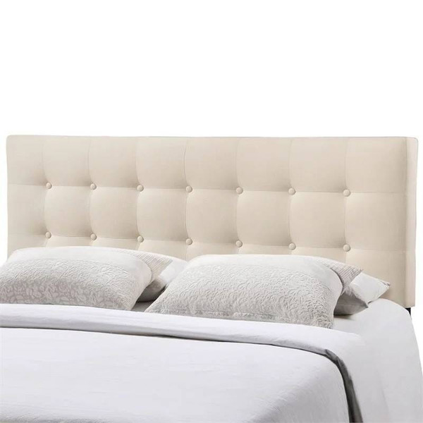 Queen size Modern Ivory Fabric Upholstered Button Tufted Headboard Q280-RKUPHDB110924571