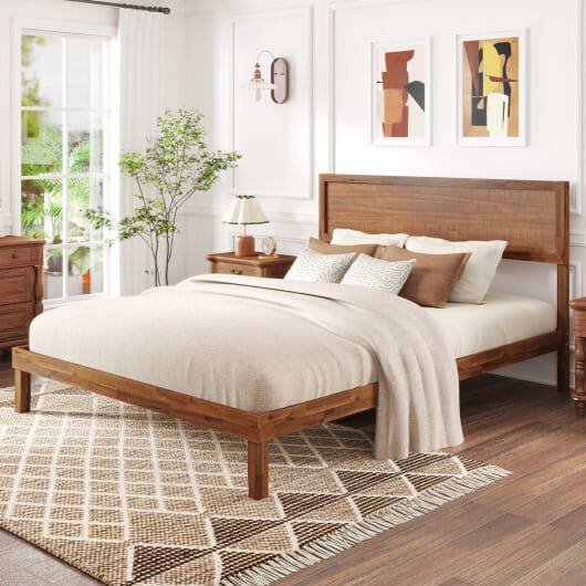 Twin/Full/Queen Size Bed Frame with Headboard and Wooden Slats Support-Queen Size - Color: Walnut - D681-HU10858WN-Q