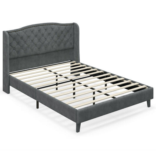 Full/Queen Size Upholstered Platform Bed Frame with Button Tufted Headboard-Full Size - Color: Gray D681-HU10356GR-F